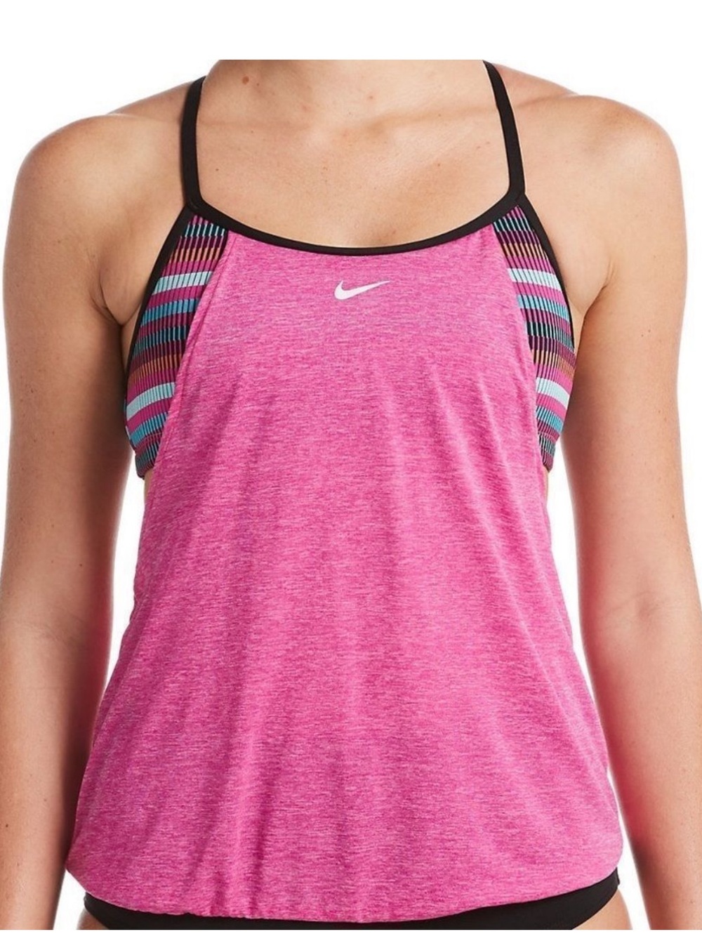 NWT NIKE  Hot Pink Scoop-Back Texture Stripe Tankini Top size M